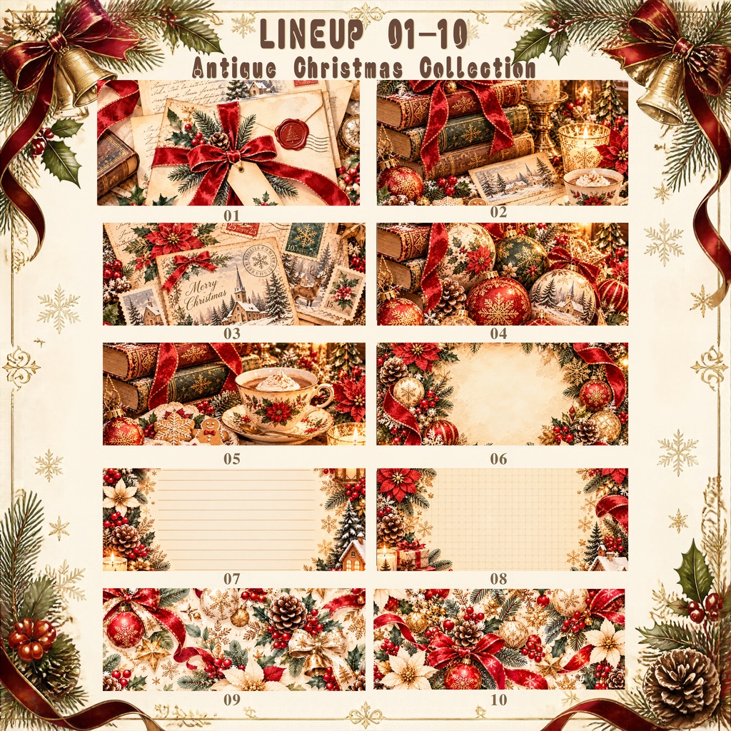大人かわいい Antique Christmas デジタルペーパー20枚セット|アンティーク・クリスマス|3600×3600px PNG素材