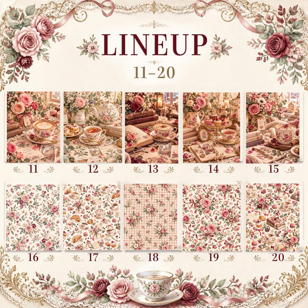 大人かわいい Winter Flower & Café デジタルペーパー20枚セット|冬カフェ・花柄・手帳|3600×3600px PNG素材