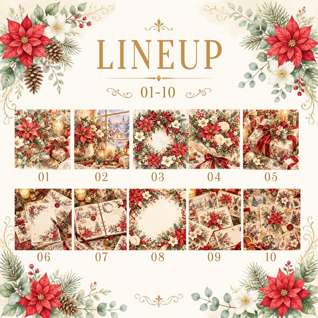 大人かわいい Christmas Botanical デジタルペーパー20枚セット|クリスマス・花柄・ボタニカル|3600×3600px PNG素材