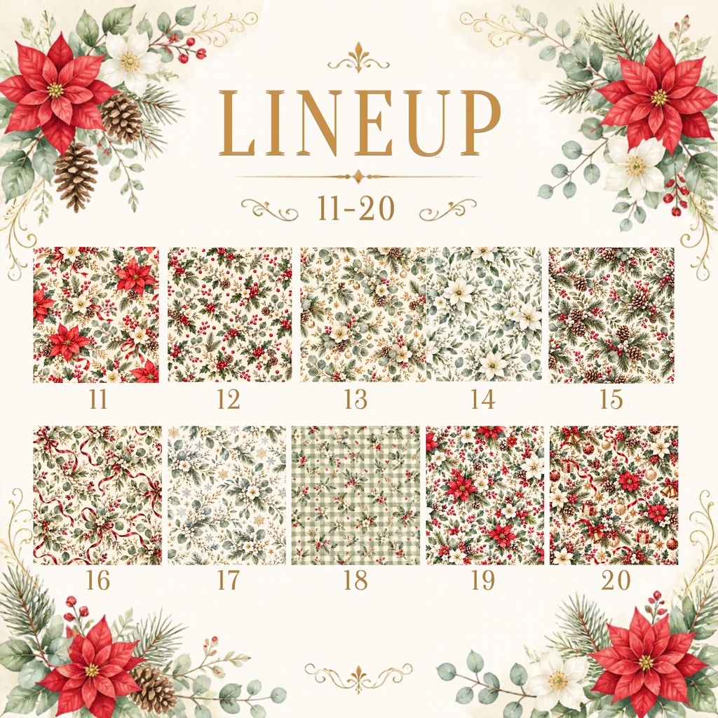 大人かわいい Christmas Botanical デジタルペーパー20枚セット|クリスマス・花柄・ボタニカル|3600×3600px PNG素材