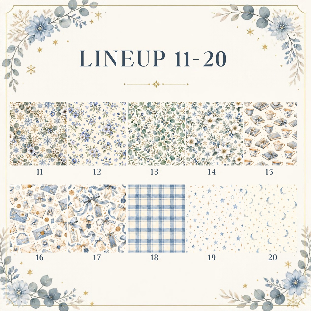 大人かわいい Winter Blue Planner デジタルペーパー20枚セット|冬・手帳・ブルー|3600×3600px PNG素材