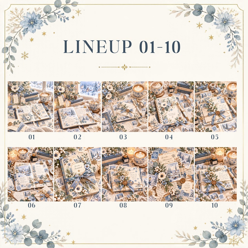 大人かわいい Winter Blue Planner デジタルペーパー20枚セット|冬・手帳・ブルー|3600×3600px PNG素材