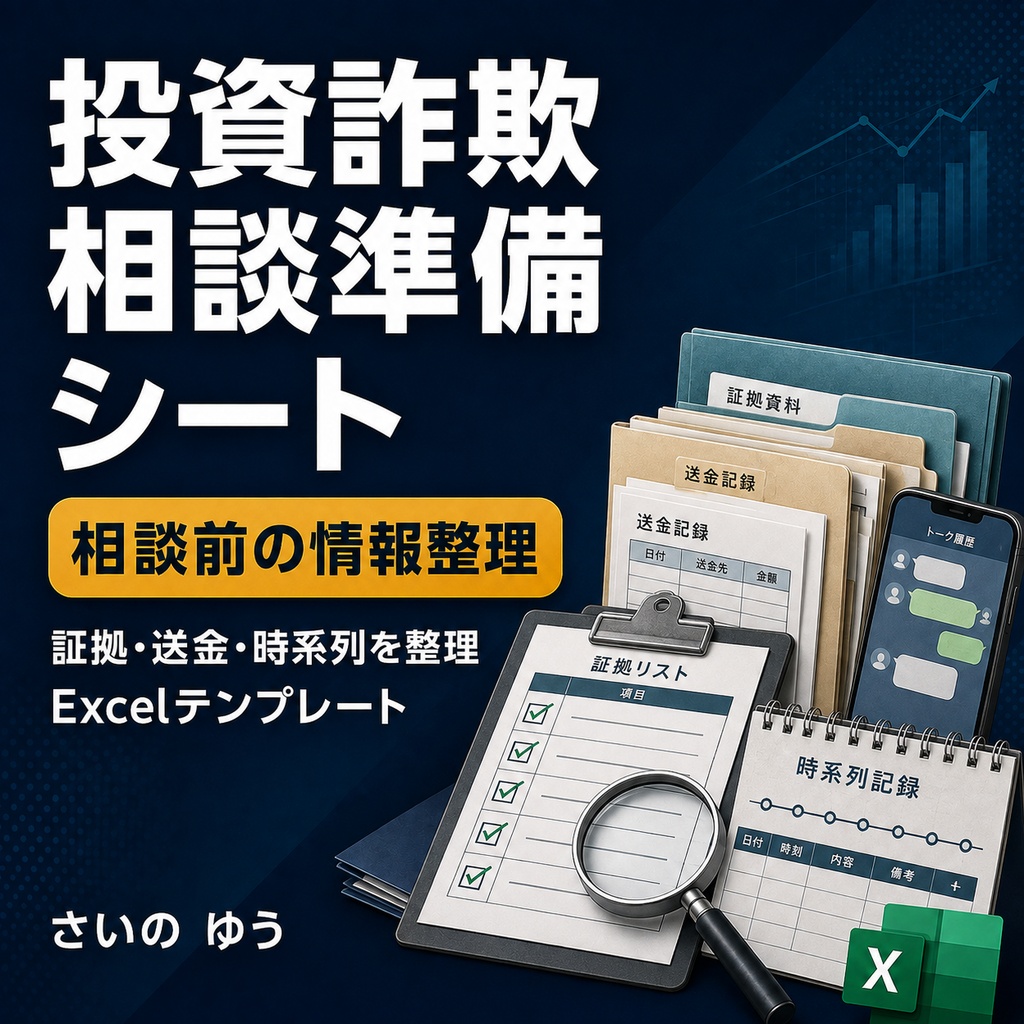 投資詐欺・出金トラブル 相談準備シート|証拠・送金・時系列整理 Excel版