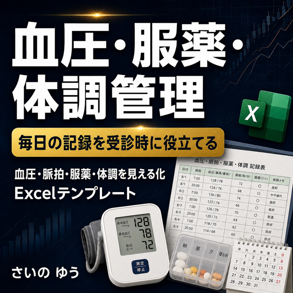 血圧・服薬・体調管理シート｜毎日の記録を受診時に活用｜Excel版
