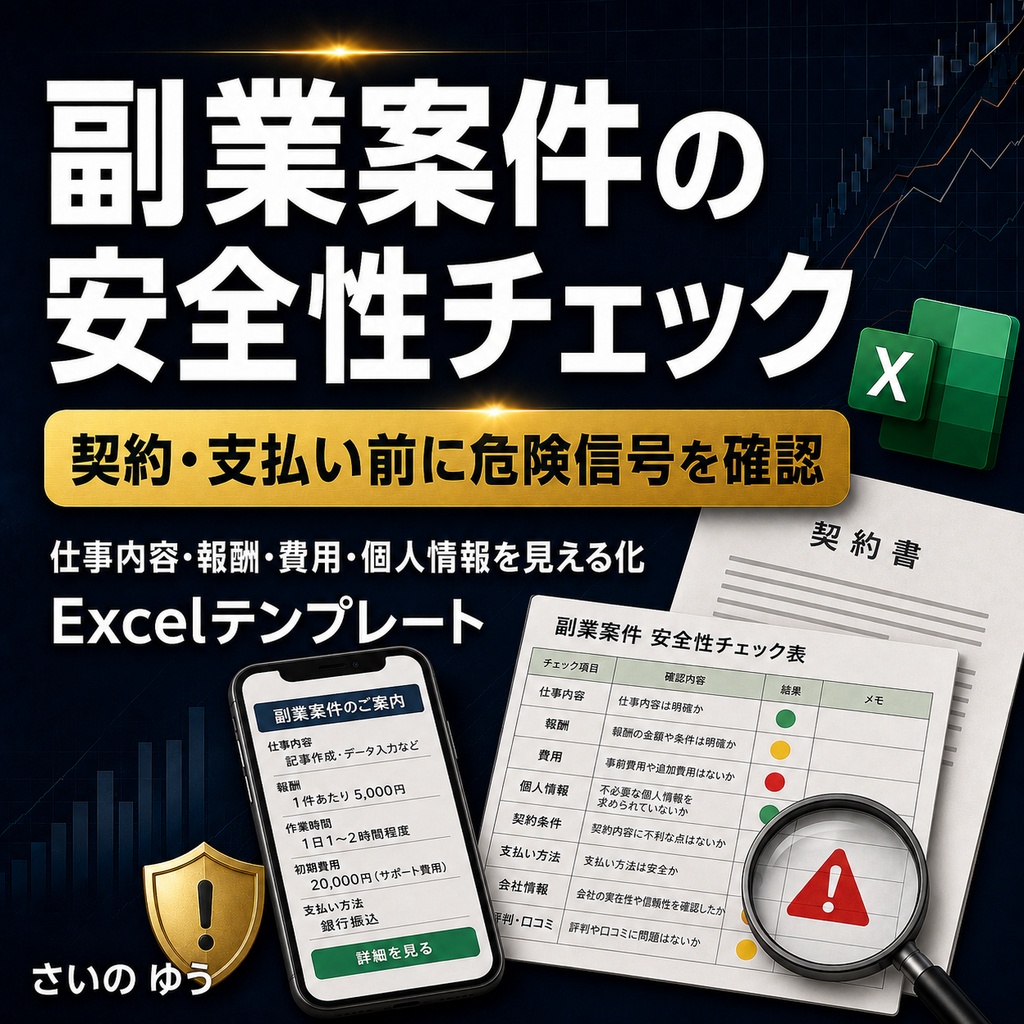 副業案件の安全性チェックシート｜契約・支払い前の危険信号を確認｜Excel版