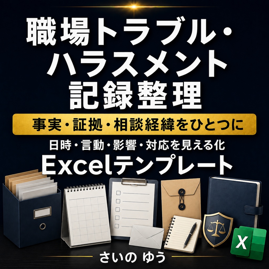 職場トラブル・ハラスメント記録整理シート｜事実・証拠・相談経緯を整理｜Excel版