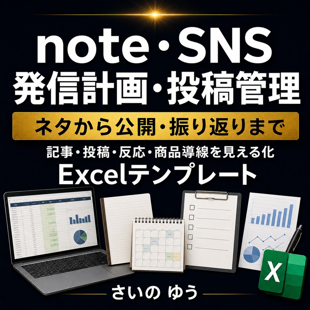 note・SNS発信計画／投稿管理シート｜ネタ・記事・反応・商品導線を整理｜Excel版
