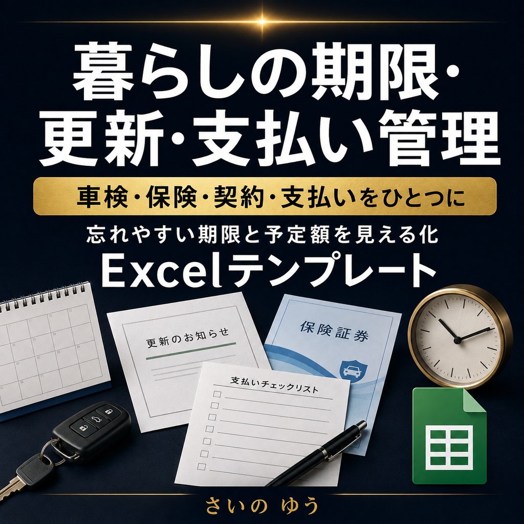 暮らしの期限・更新・支払い管理シート｜Excel版