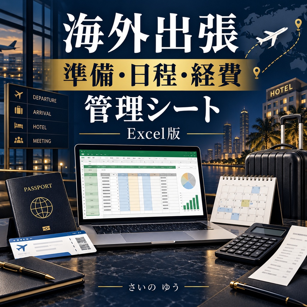 海外出張準備・日程・経費管理シート｜渡航前チェック・予約・外貨精算を一括管理｜Excel版