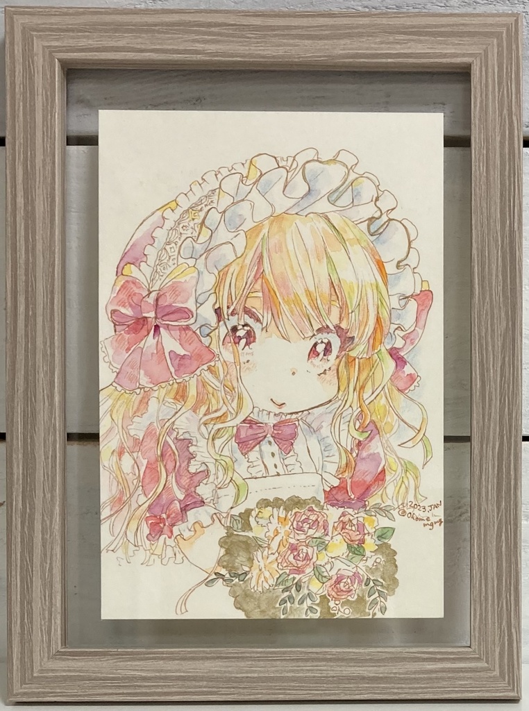 時間指定不可】 【お花の妖精 コスモス】イラスト 水彩画 原画 置物 