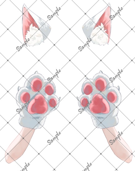 【VTuber向け】猫ちゃんの耳と手セット【白黒2種】
