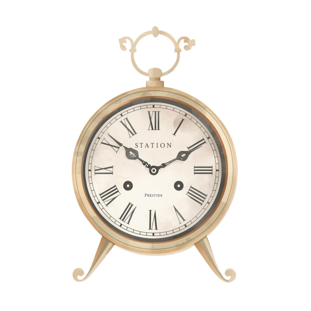 水彩画アンティーク時計のクリップアート素材13点セット|PNG背景透過