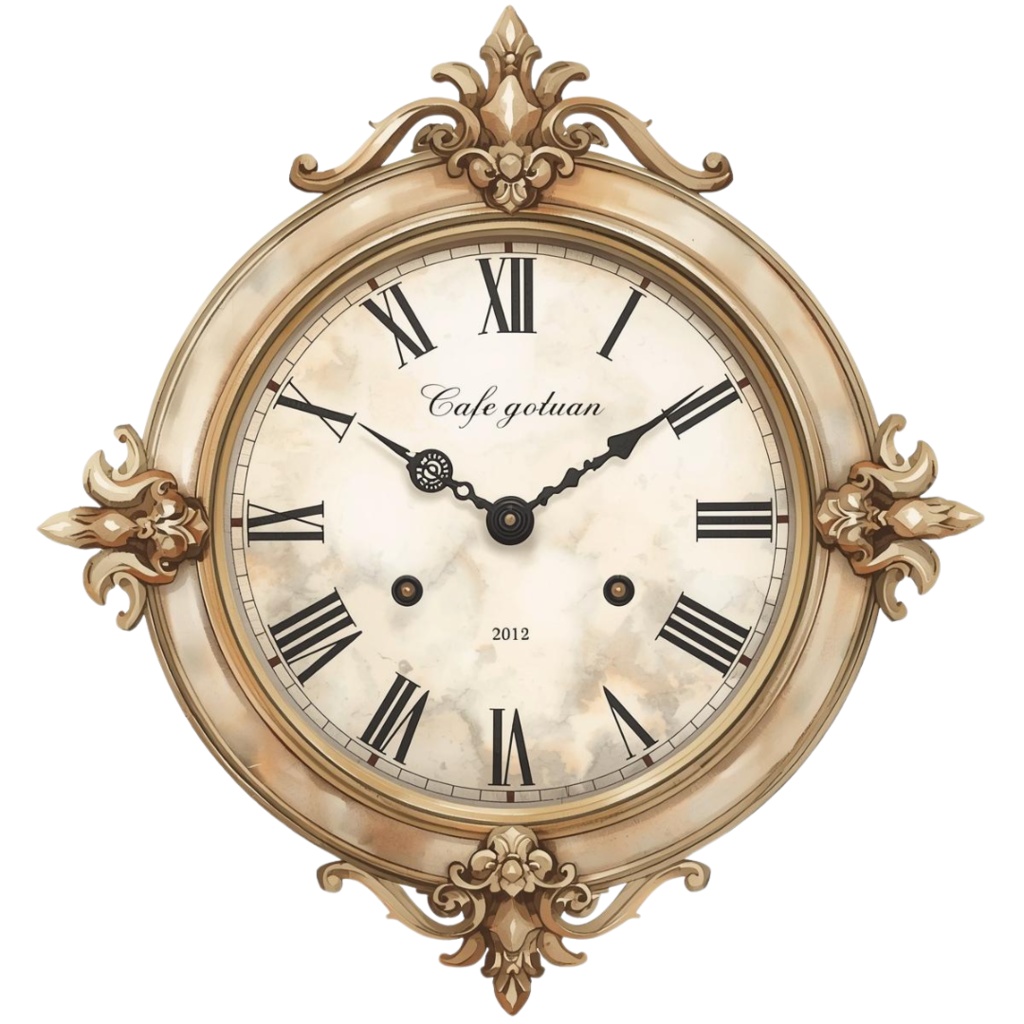 水彩画アンティーク時計のクリップアート素材13点セット|PNG背景透過