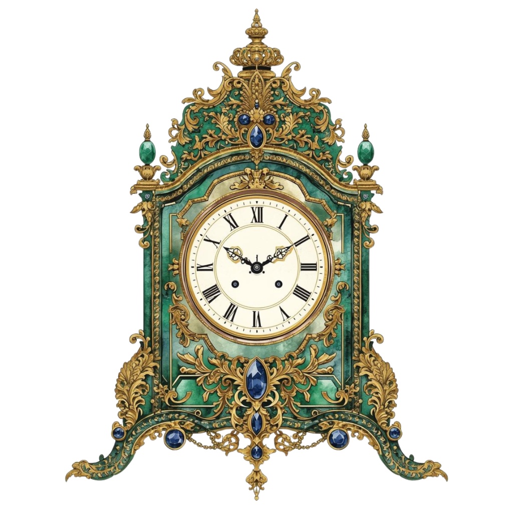 水彩画アンティーク時計のクリップアート素材13点セット|PNG背景透過