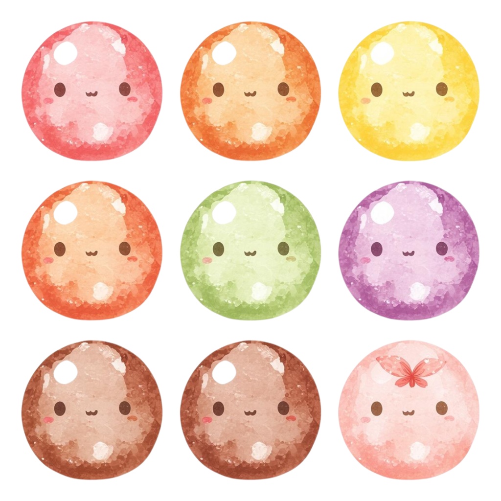つぶグミ達の可愛い水彩クリップアート素材 11点セット|PNG背景透過