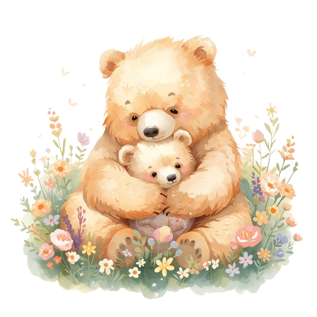 ふんわり可愛い動物親子の水彩画クリップアート素材12点セット|PNG背景透過