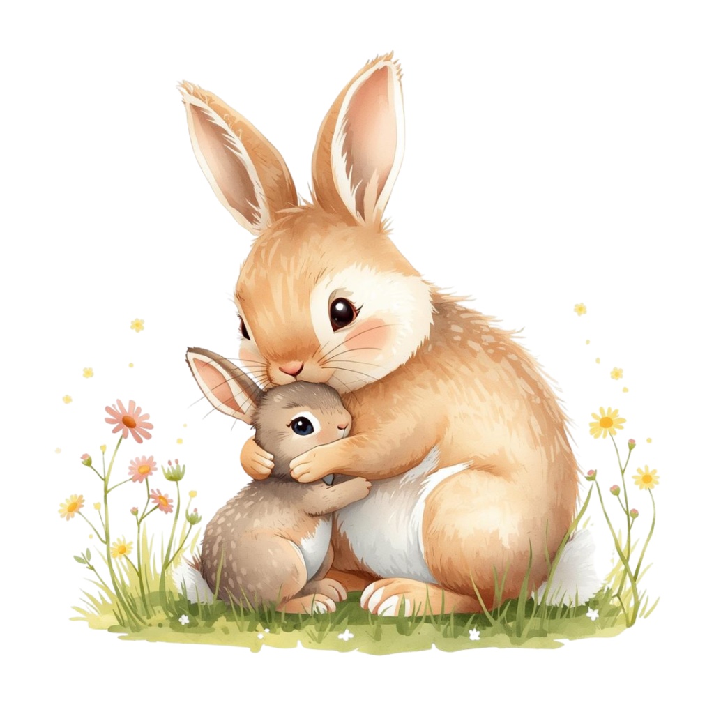 ふんわり可愛い動物親子の水彩画クリップアート素材12点セット|PNG背景透過