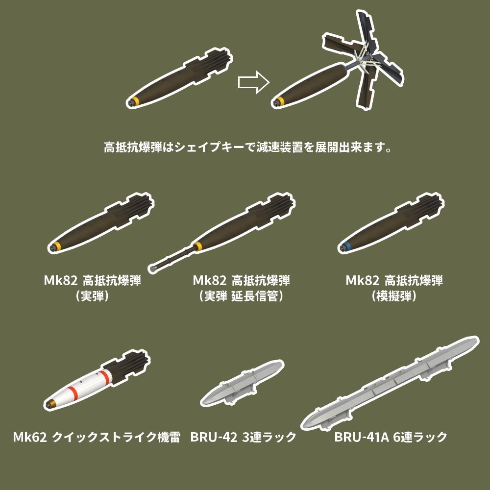 エアクラフトウエポンモデルセット Vol.1(Unity向け3Dモデル