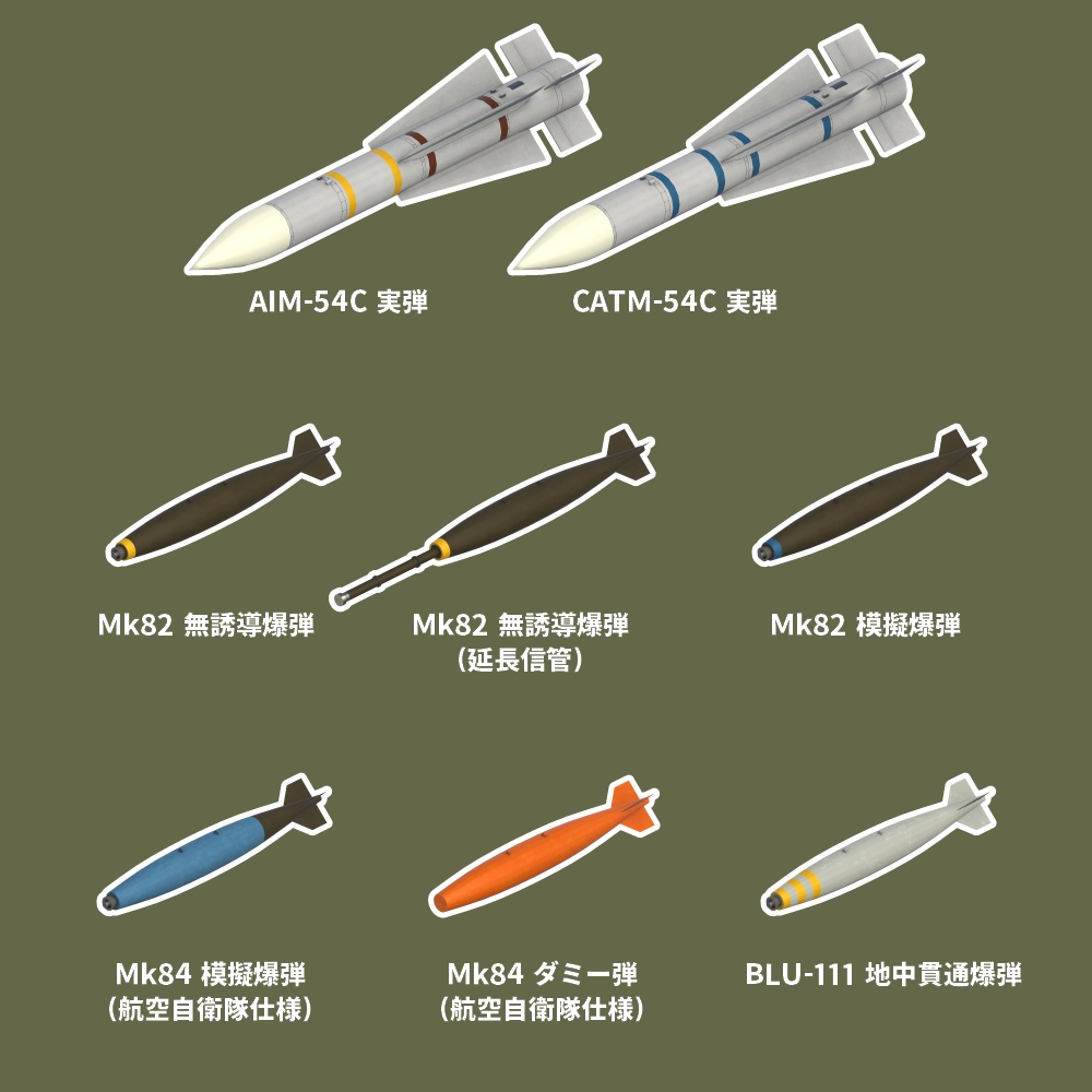 エアクラフトウエポンモデルセット Vol.1(Unity向け3Dモデルセット)