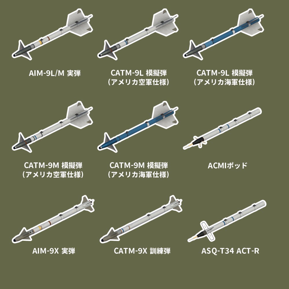 エアクラフトウエポンモデルセット Vol.1(Unity向け3Dモデルセット)