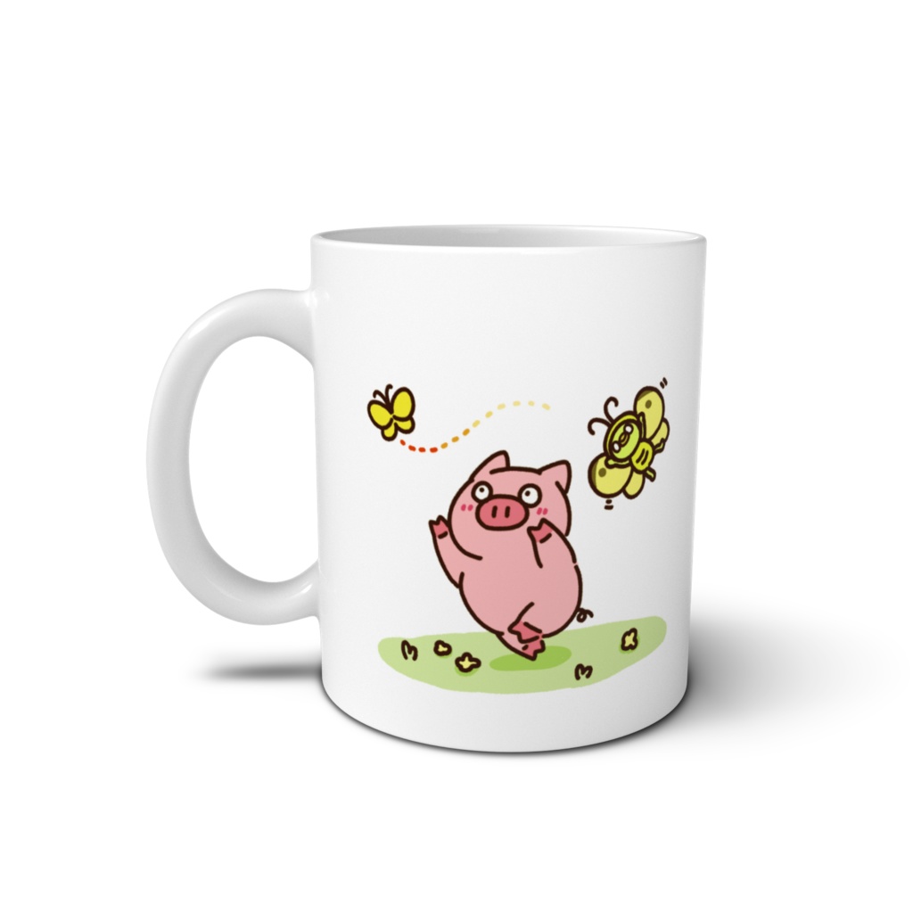 ぶーちゃんとおコタんのマグカップ【ピクニック(黄色)】