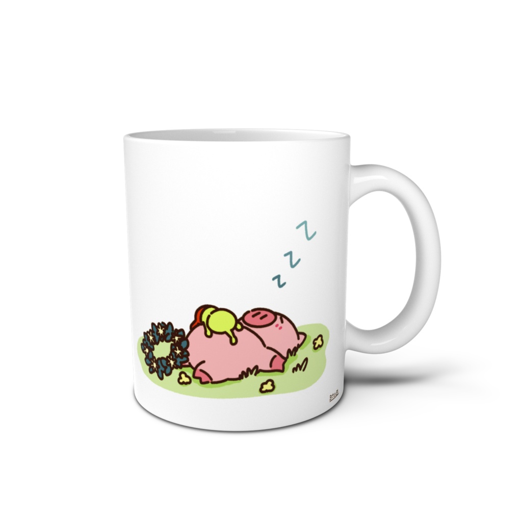 ぶーちゃんとおコタんのマグカップ【ピクニック(青色)】