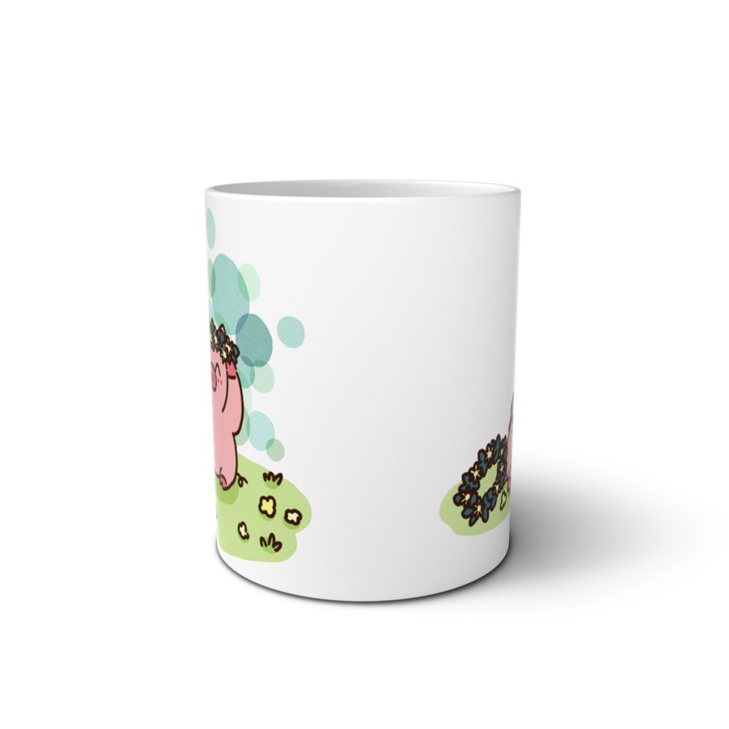 ぶーちゃんとおコタんのマグカップ【ピクニック(青色)】