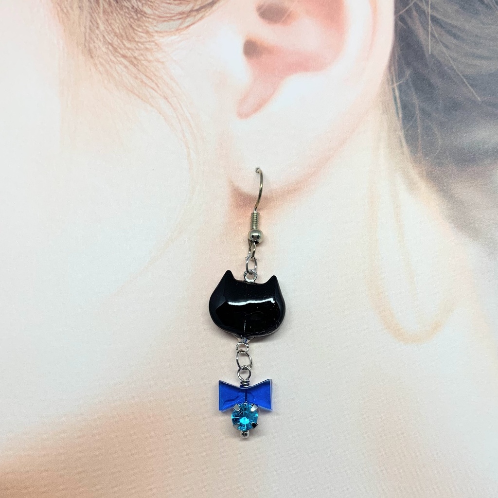 白黒猫イヤーフック