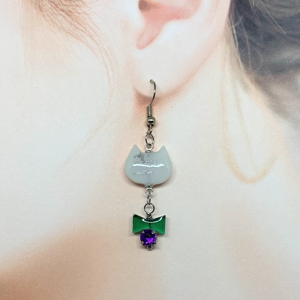 白黒猫イヤーフック