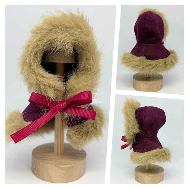 【ミニフレ用】フード付きモフモフケープ