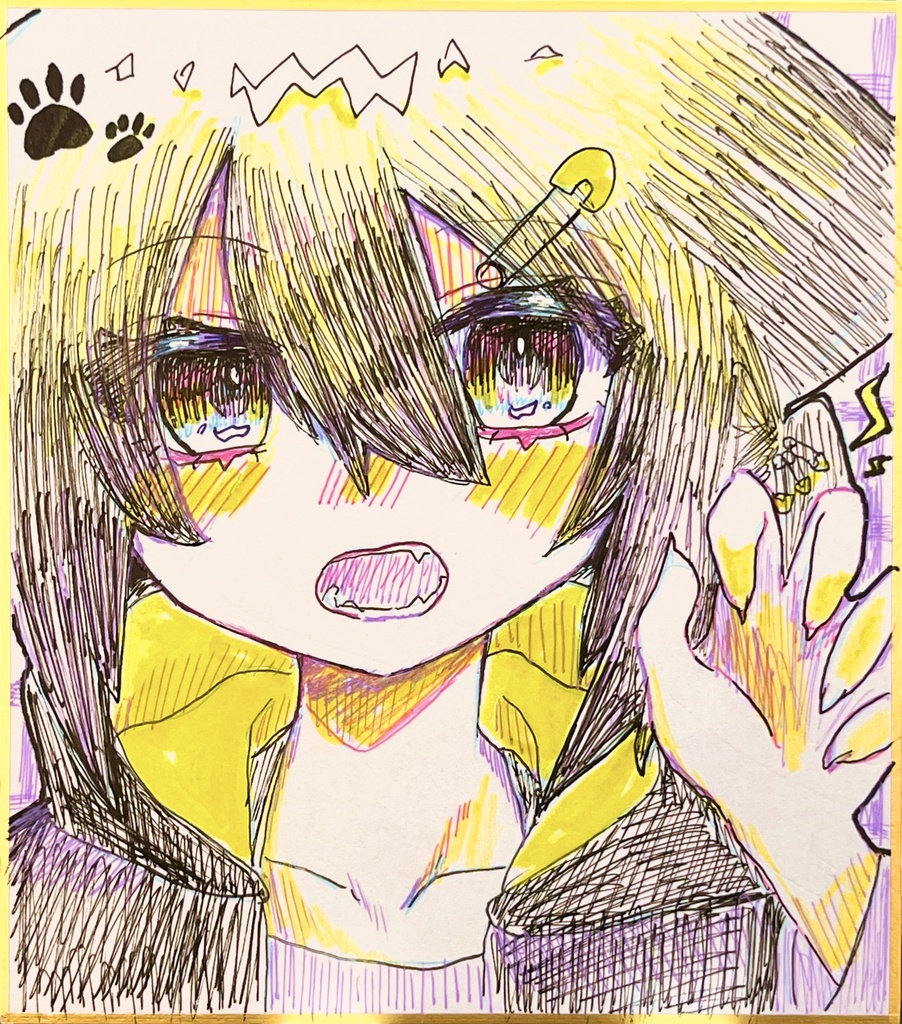 【ミニ原画色紙】あんぜんネコ