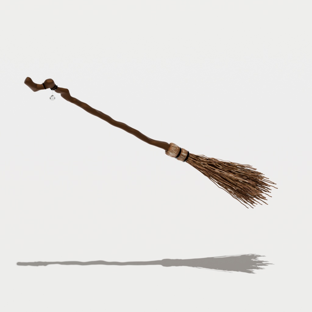 箒(シマエナガチャーム付) Witch’s broom with a Japanese long-tailed tit (Shimaenaga) 3D model(.blend形式)