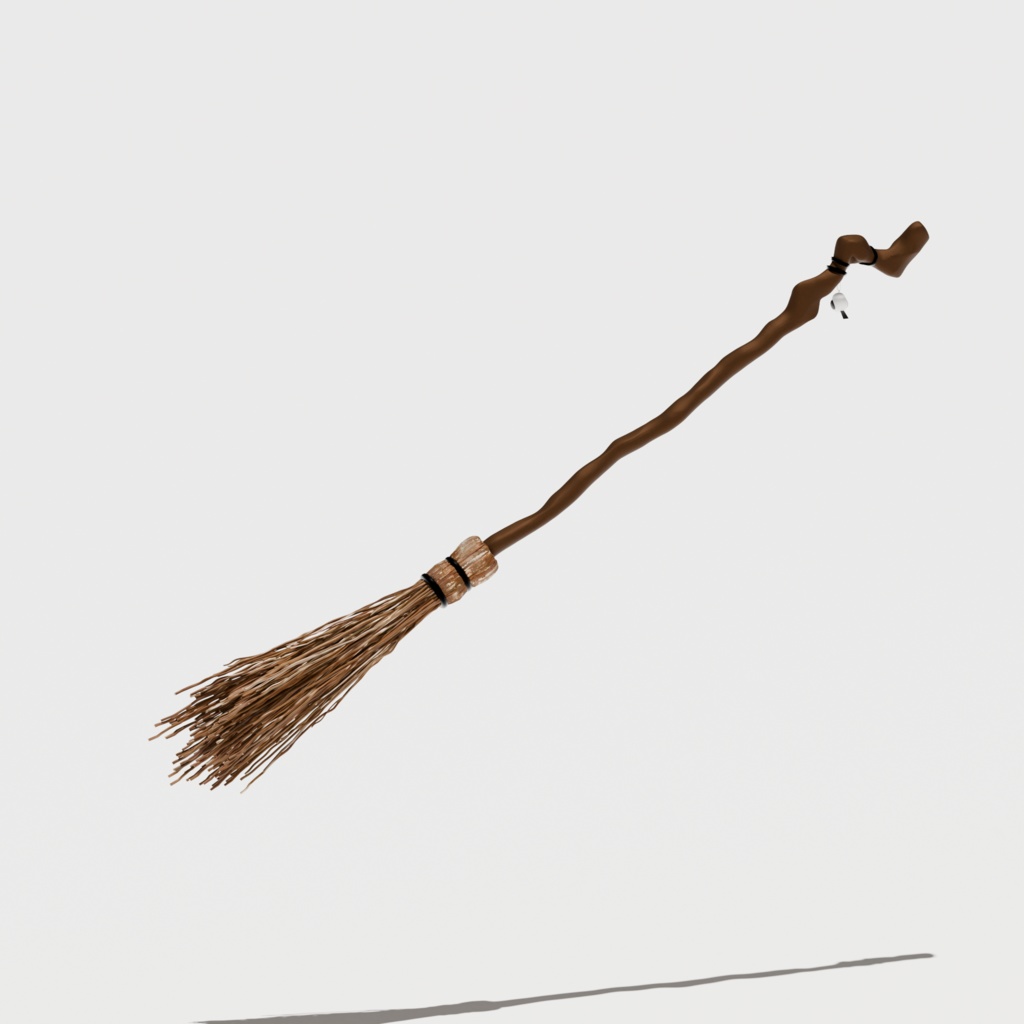 箒(シマエナガチャーム付) Witch’s broom with a Japanese long-tailed tit (Shimaenaga) 3D model(.blend形式)