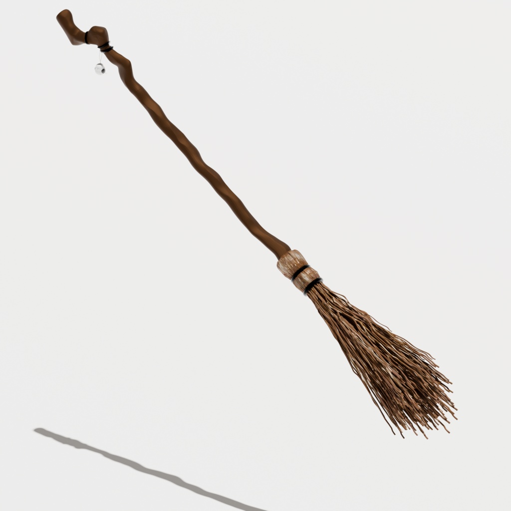 箒(シマエナガチャーム付) Witch’s broom with a Japanese long-tailed tit (Shimaenaga) 3D model(.blend形式)