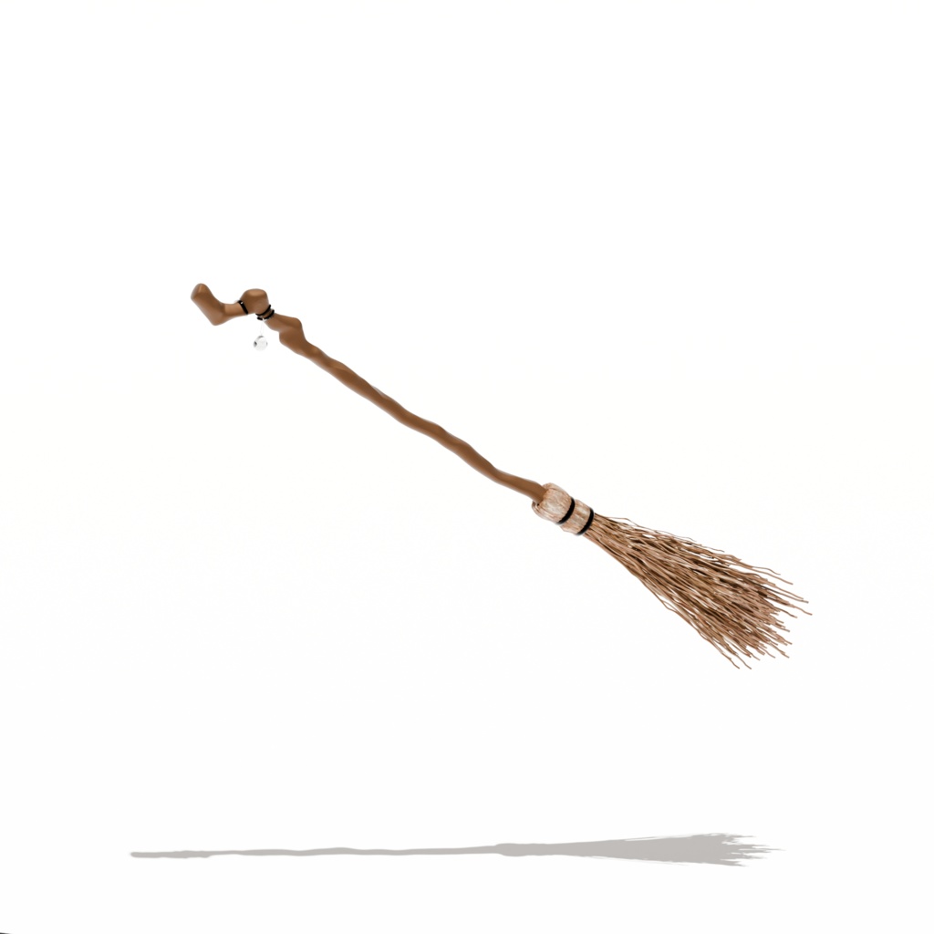 箒（シマエナガチャーム付）　Witch’s broom with a Japanese long-tailed tit (Shimaenaga) 3D model（.blend形式）