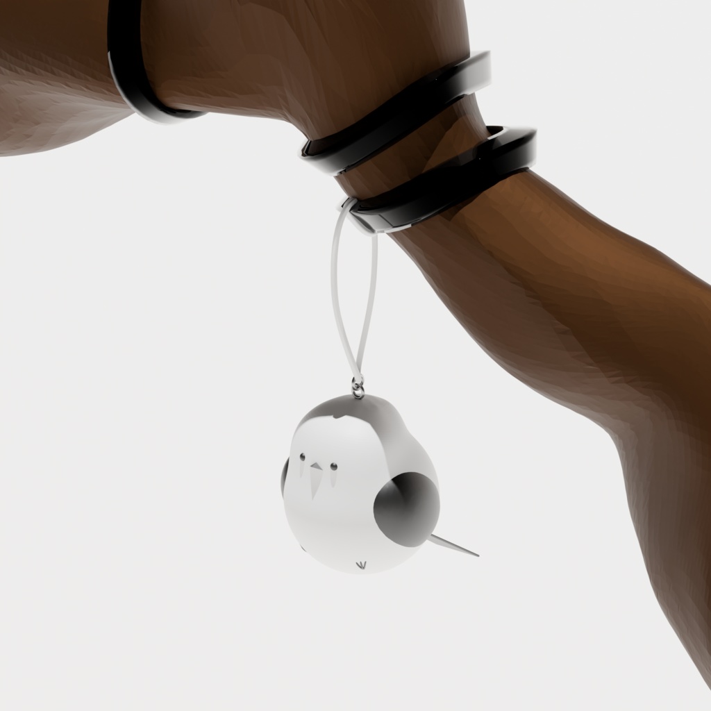 箒(シマエナガチャーム付) Witch’s broom with a Japanese long-tailed tit (Shimaenaga) 3D model(.blend形式)