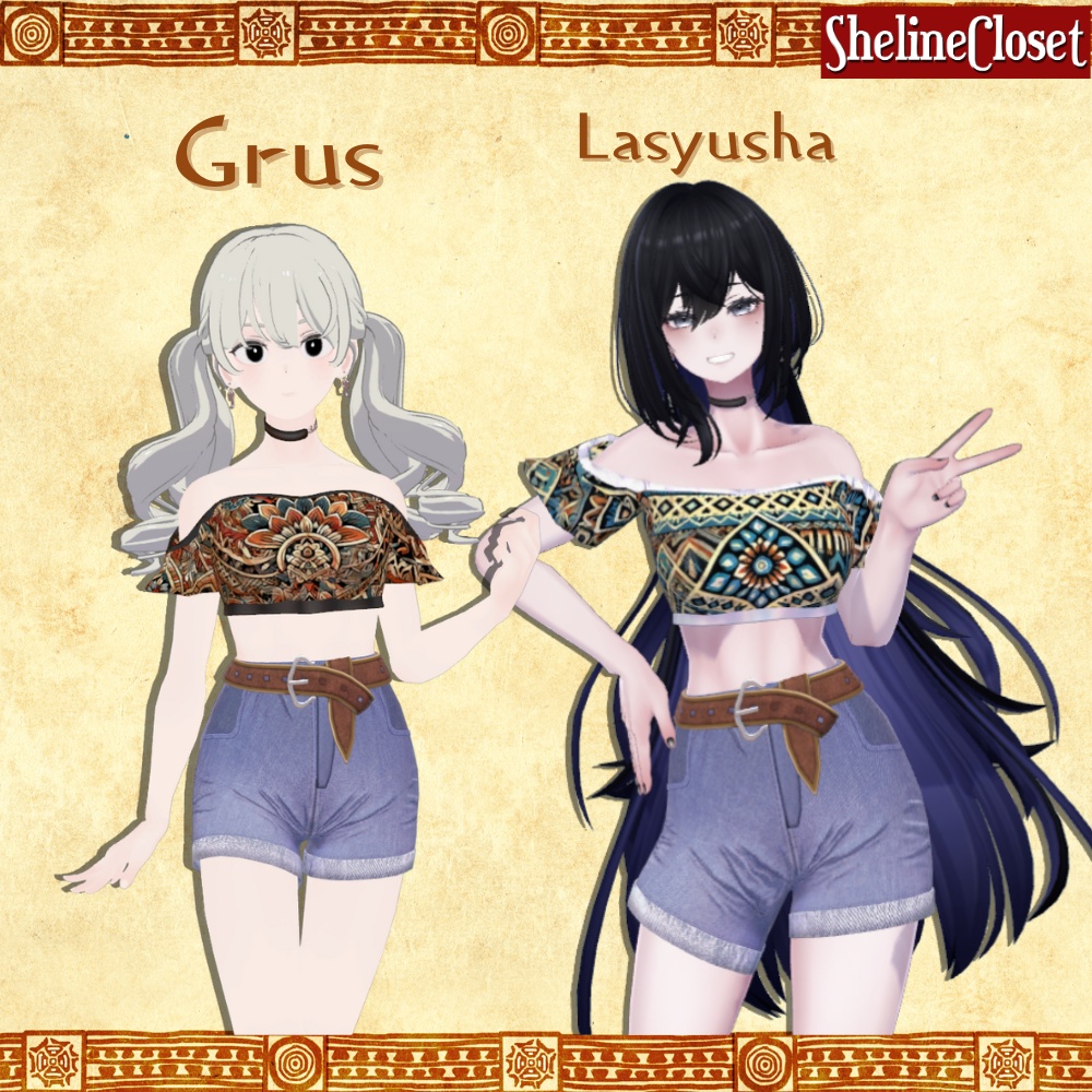 【複数アバター対応】エスニックオフショルダー