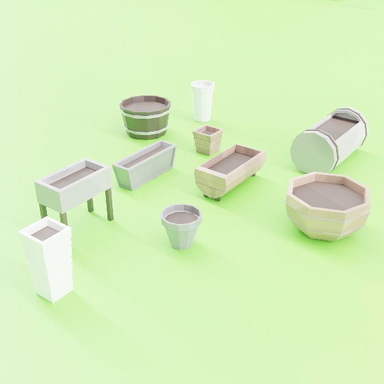 【値下げ】ローポリ おしゃれなプランターセット .fbx .unitypackage 植木鉢 花壇 ガーデン