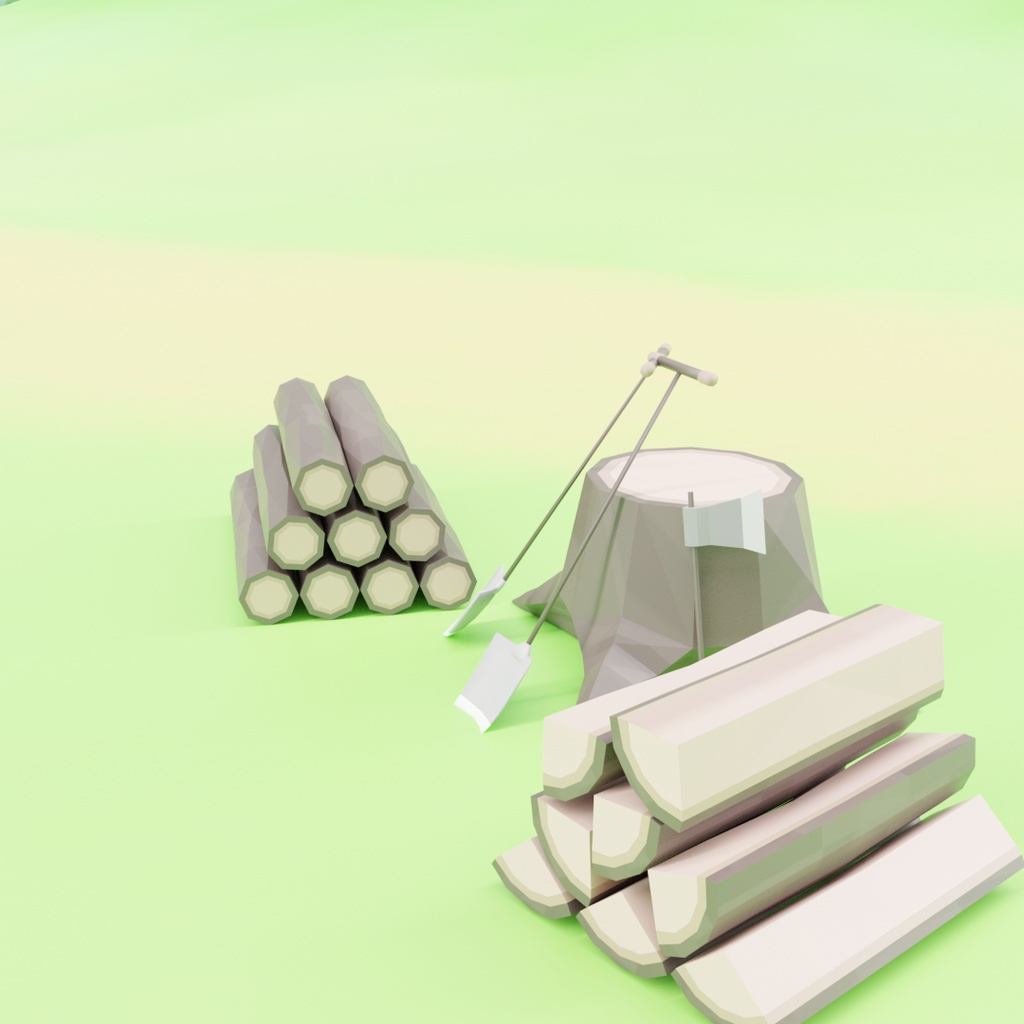【値下げ】ローポリ薪セット.fbx.unitypackage 薪割り 斧 シャベル 切株 焚き木 アウトドア