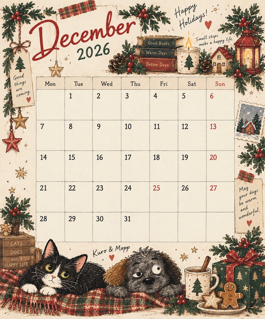December 2026 デジタル手帳|12月カレンダー・Weekly・Memo・デコ素材35点|クリスマス・Paris・London・Western