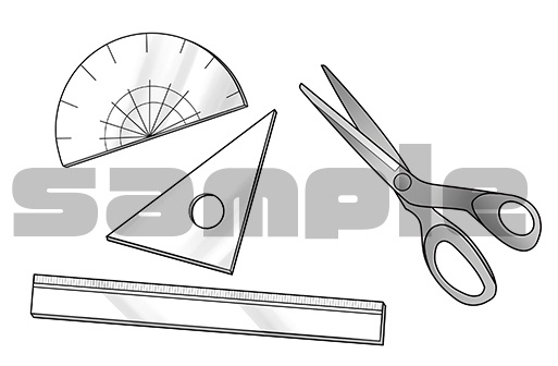 学校教材イラスト4点 黒板・文房具