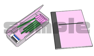 学校教材イラスト4点 黒板・文房具