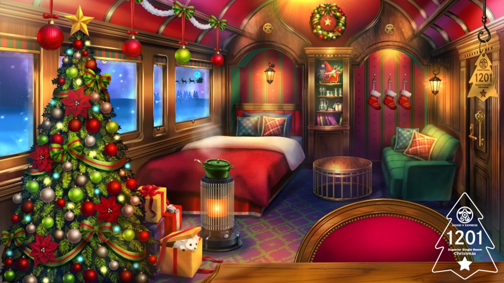 【動く配信背景】寝台特急 OOONI V EXPRESS クリスマスver【Vtuber向け】