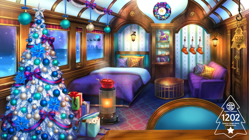 【動く配信背景】寝台特急 OOONI V EXPRESS クリスマスver【Vtuber向け】
