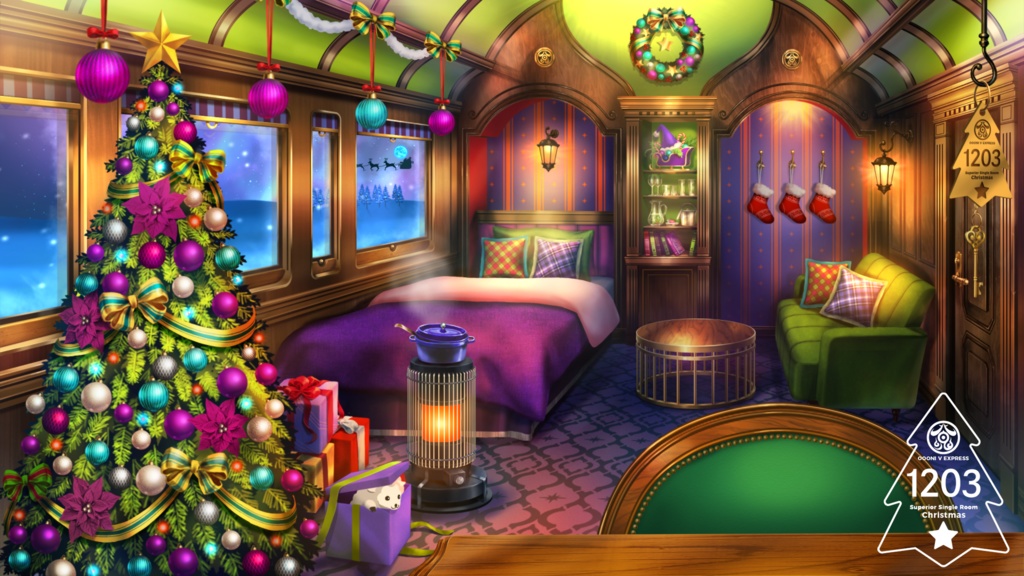 【動く配信背景】寝台特急 OOONI V EXPRESS クリスマスver【Vtuber向け】