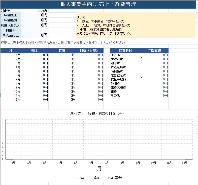 個人事業主・副業向け|売上・経費管理Excelテンプレート