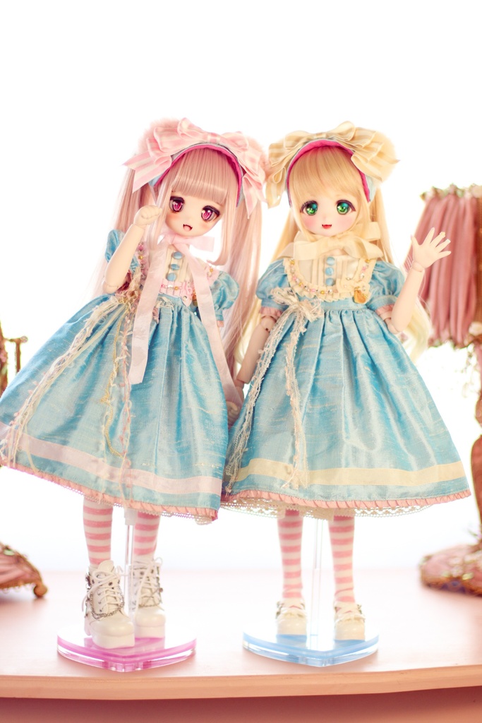 MDDサイズのシルクのクマ耳ドレス(ピンクリボン)アウトフィット、服、ワンピース