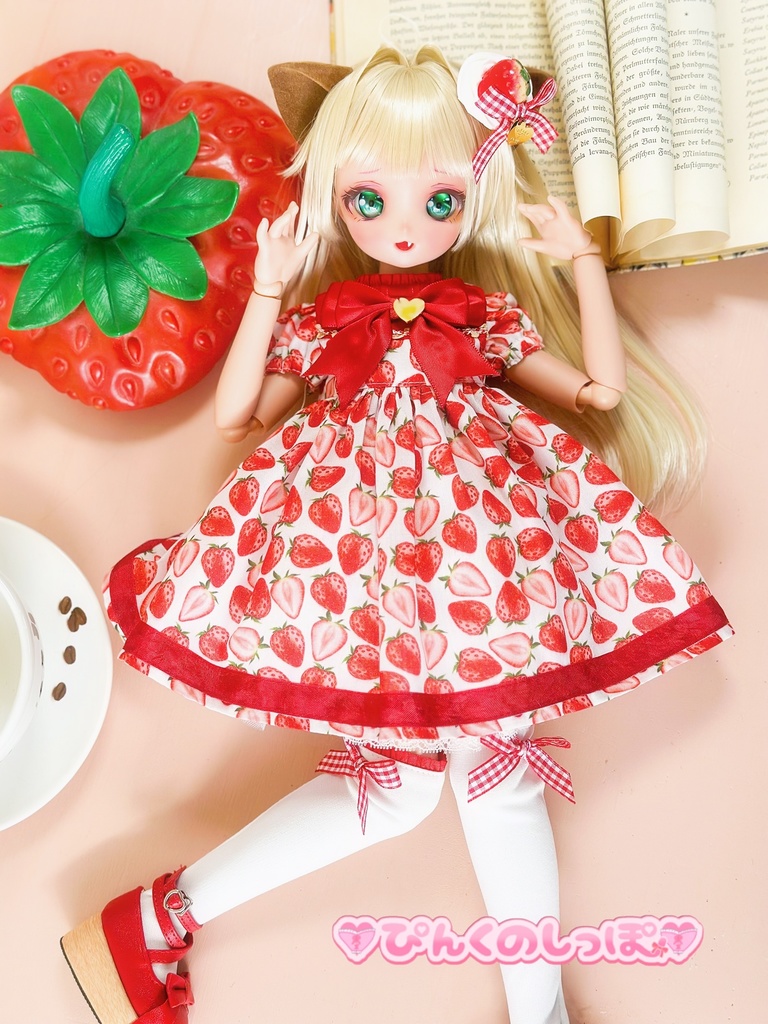 MDDサイズいちごワンピース＆ヘッドドレス