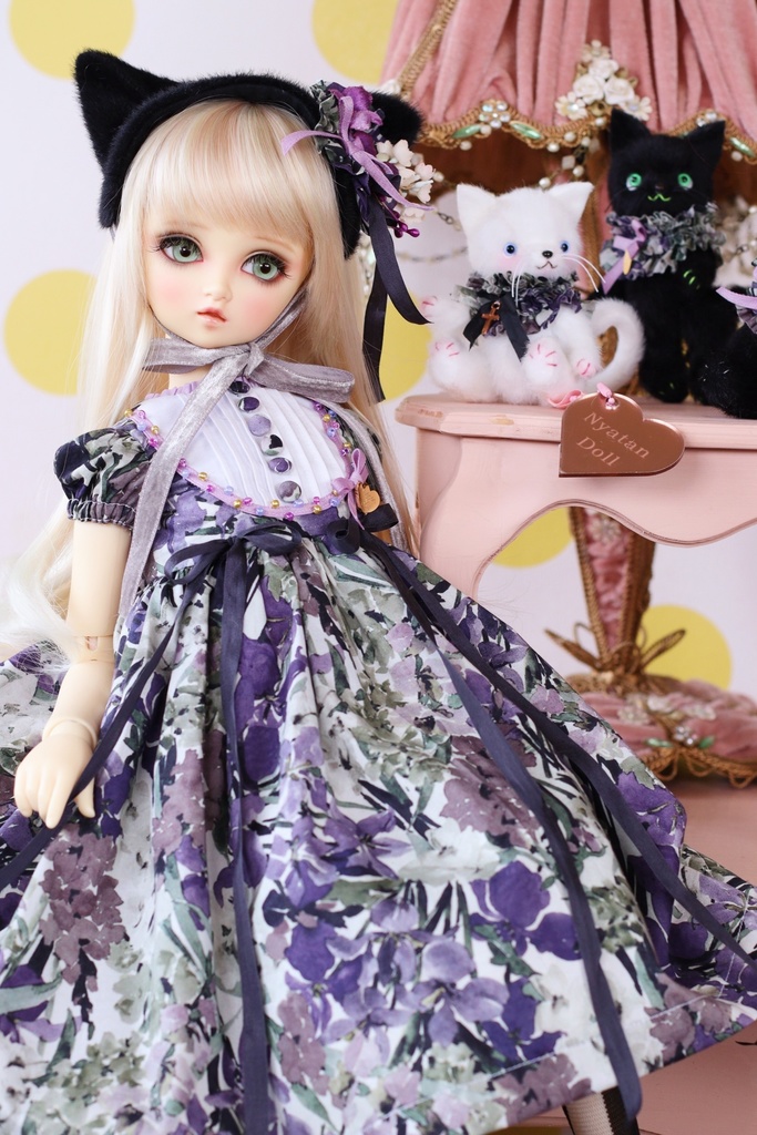 SD少女サイズ　リバティと布花の猫耳ドレス