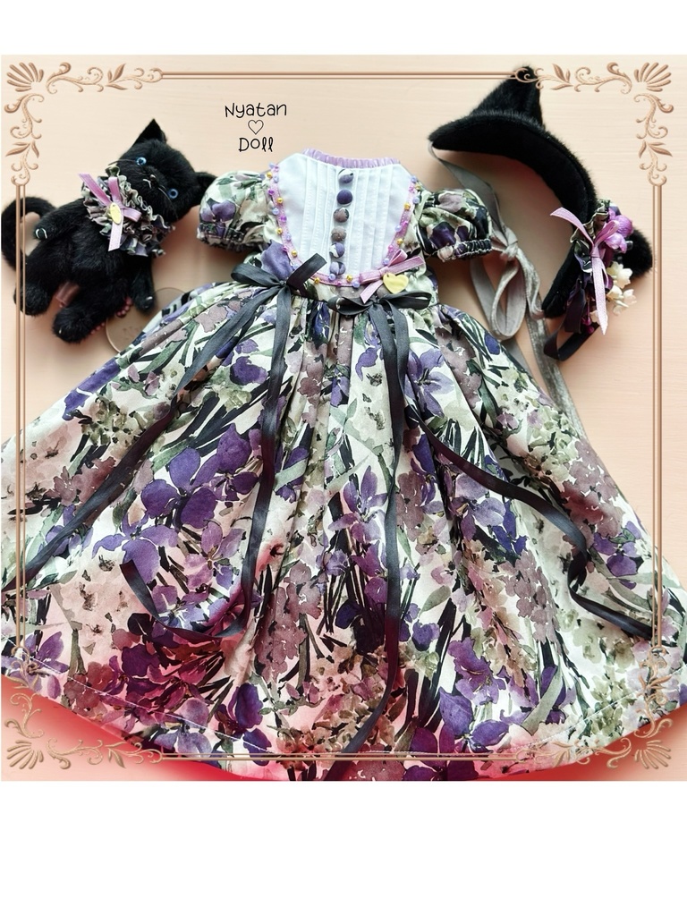 SD少女サイズ リバティと布花の猫耳ドレス